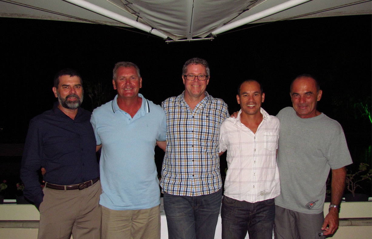 Left to right, Gerry Webb, Cliff Stanaway, Tony Baker, Paul Lim, Heinz Hoegger Quicksilver Group 20 Year Club 2014